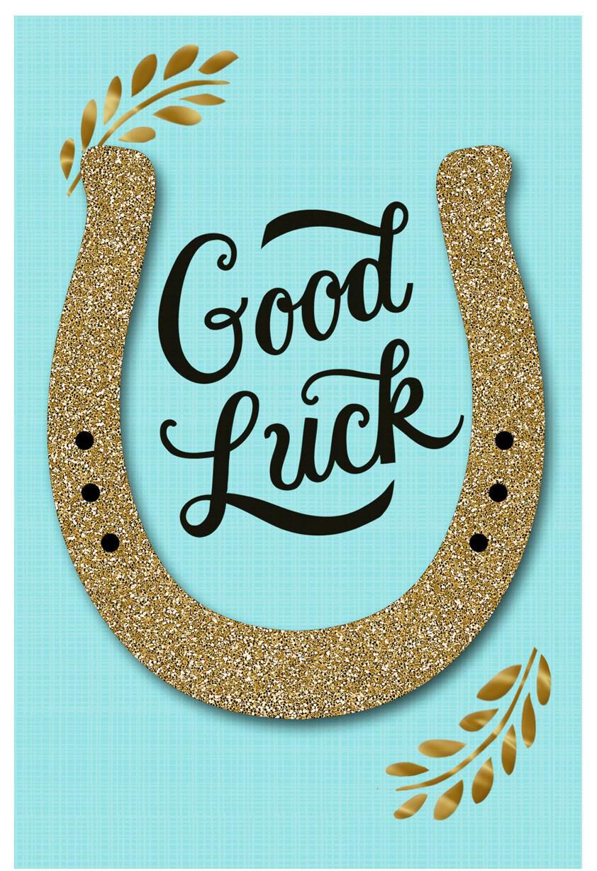 Gold Glitter Horseshoe Good Luck Card