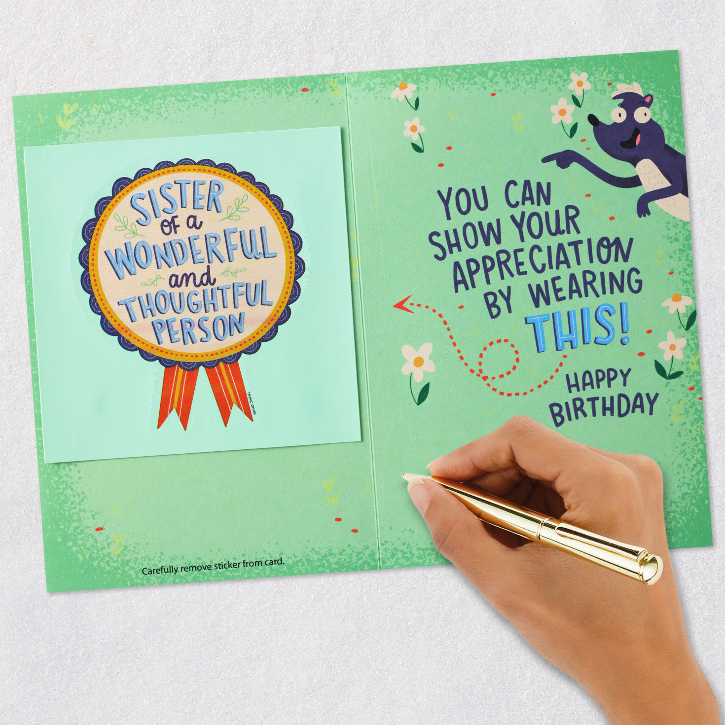 Skunk Funny Birthday Card With Sticker for Sister Signing card image number 7