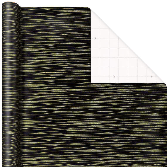 Gold Stripes on Black Wrapping Paper, 17.5 sq. ft., , large image number 1
