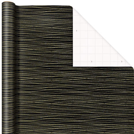 Gold Stripes on Black Wrapping Paper, 17.5 sq. ft., , large