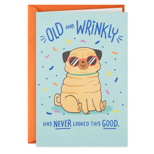 Old and Wrinkly Pug Funny Birthday Card, 