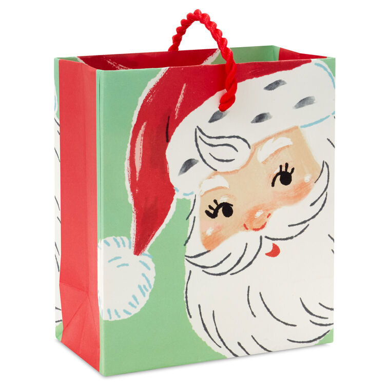 4.6" Smiling Santa on Green Christmas Gift Card Holder Mini Bag