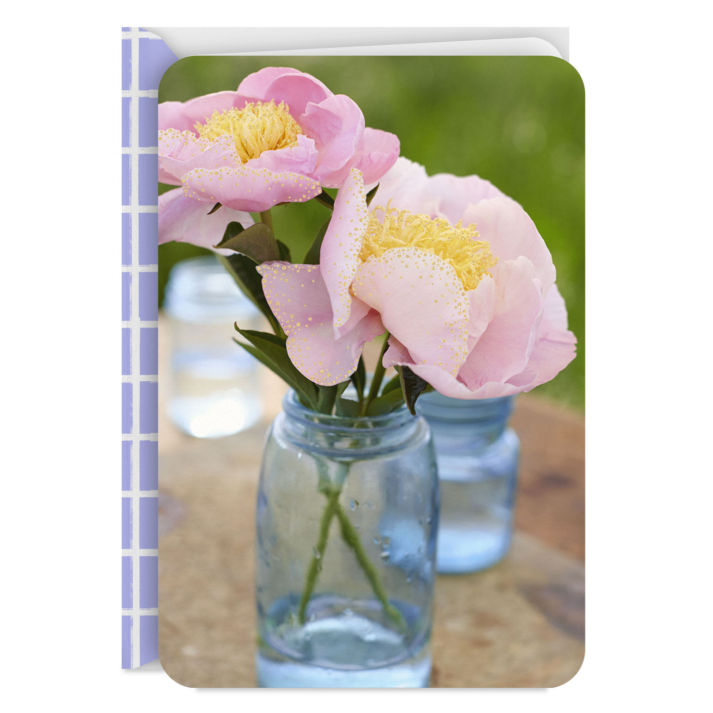 Pink Peonies in Blue Jar Blank Card