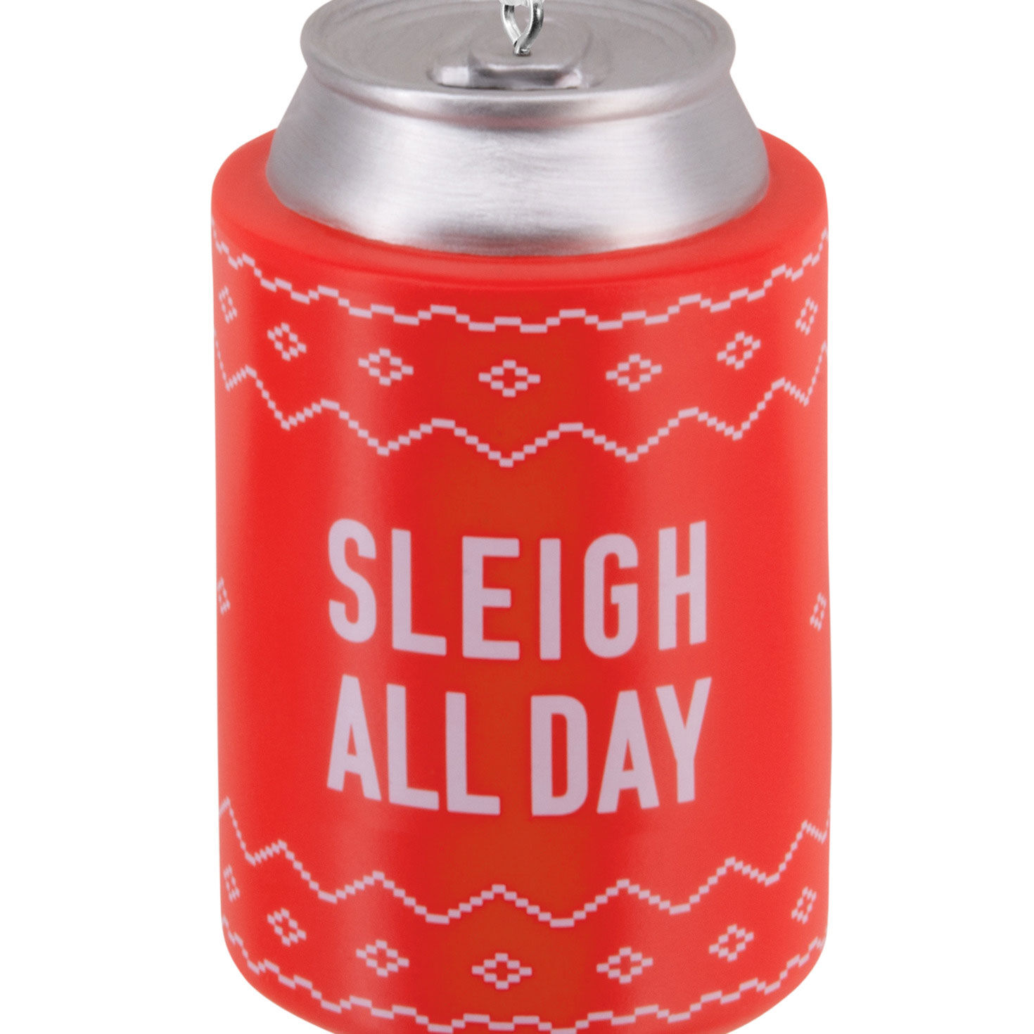 Sleigh All Day Red Can Koozie Christmas Ornament closeup view image number 5