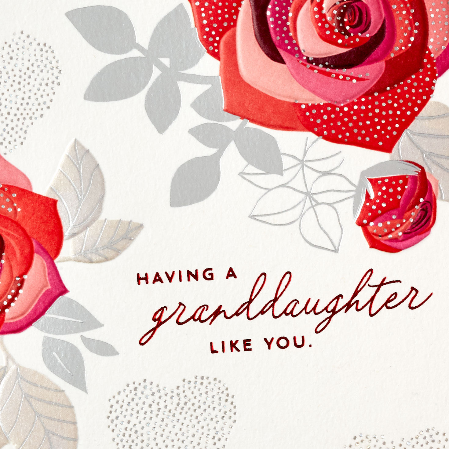 Roses and Silver Granddaughter Valentines Day Card Card Front Detail image number 5