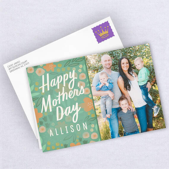 Personalized Floral Print Happy Mother's Day Photo Card, , large image number 4