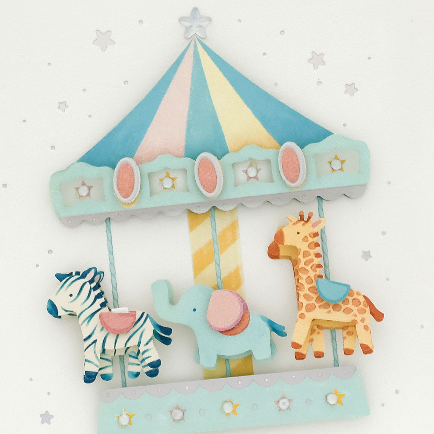 Pink and Blue Carousel New Baby Congrats Card Card Front Detail image number 4