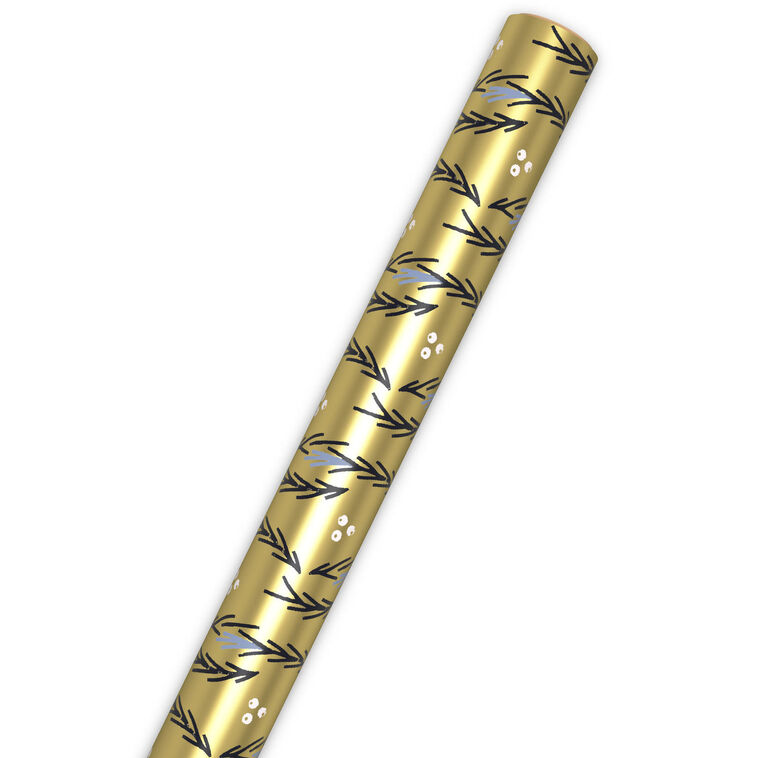 Illustrated Garlands on Gold Metallic Christmas Wrapping Paper Roll, 22.5 sq. ft., , large image number 6