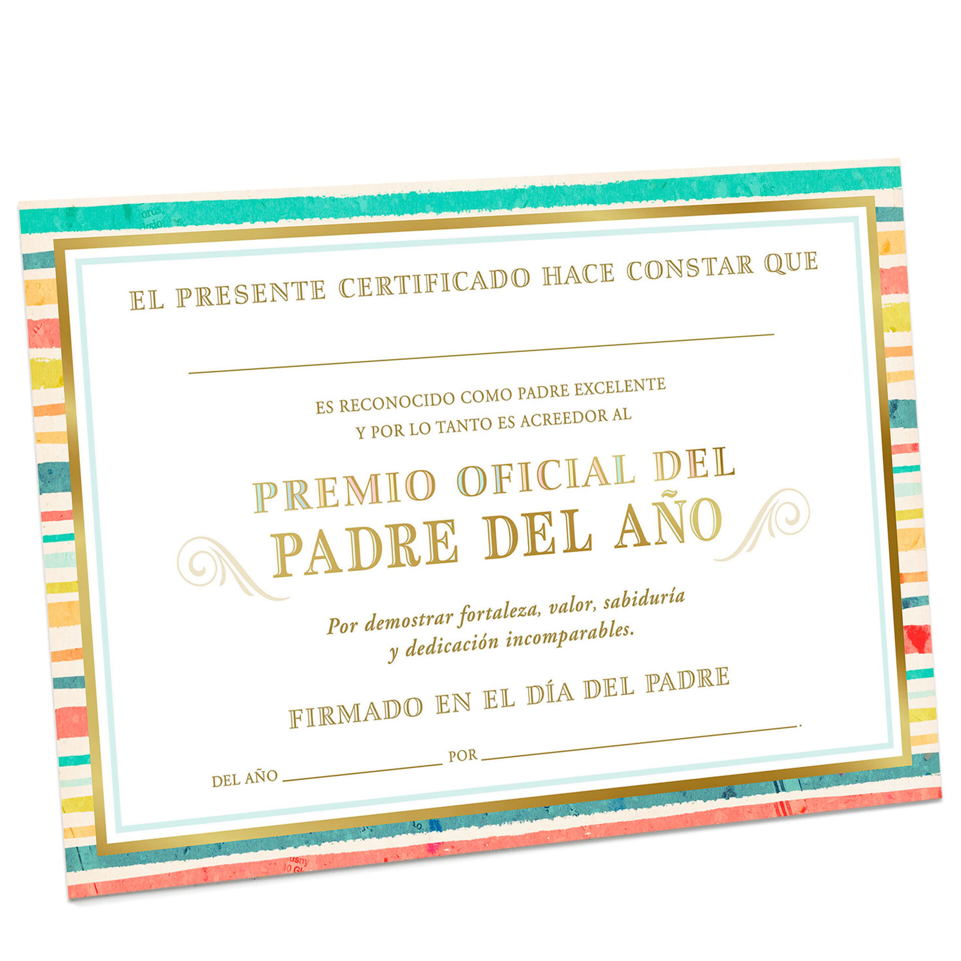 Father of the Year Award Certificate SpanishLanguage Father's Day Card