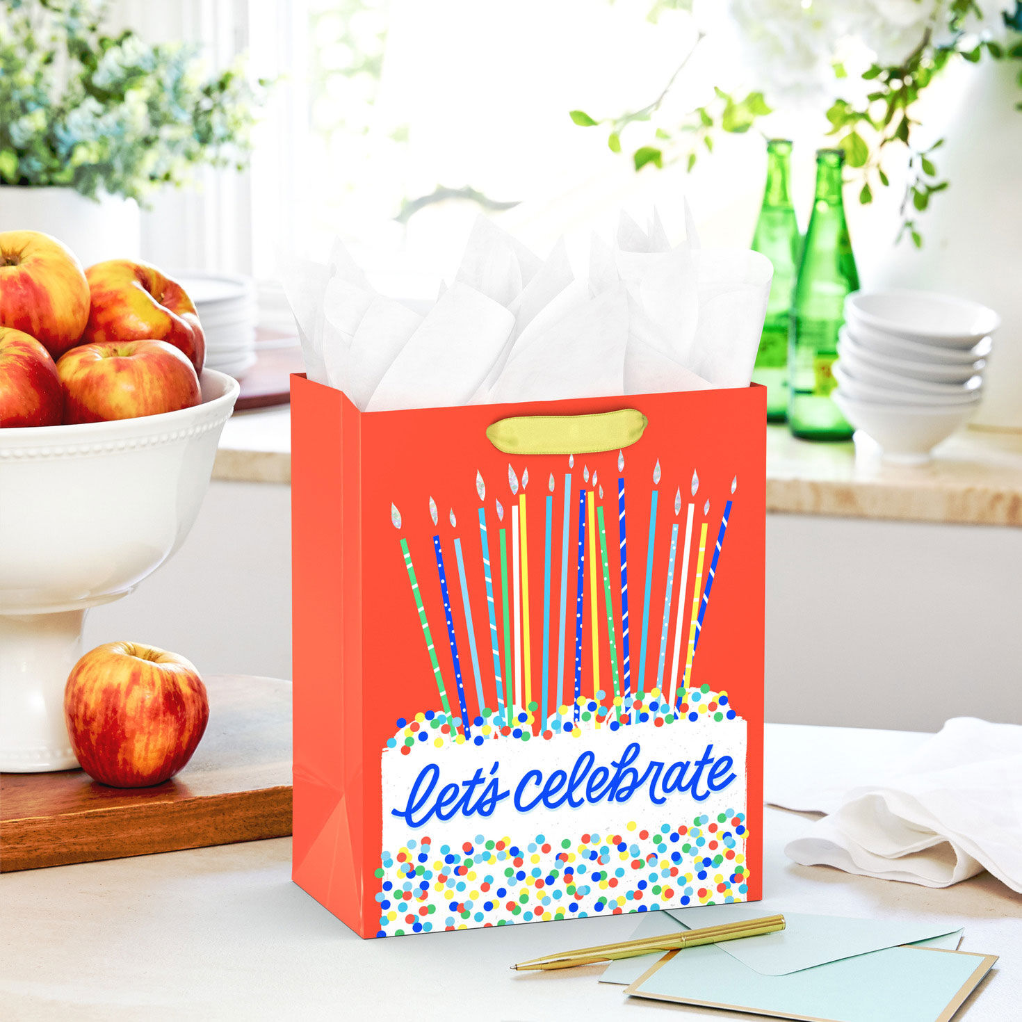 Tall Candles on Confetti Cake Medium Gift Bag in use image number 2
