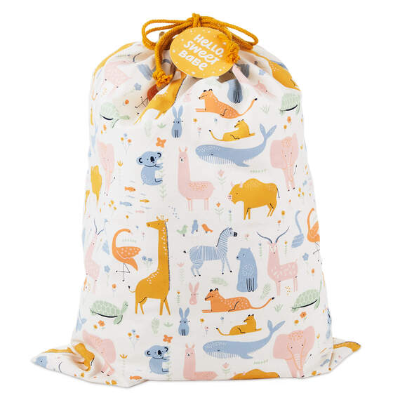 28" Pastel Animals Large Fabric Gift Bag With Tag