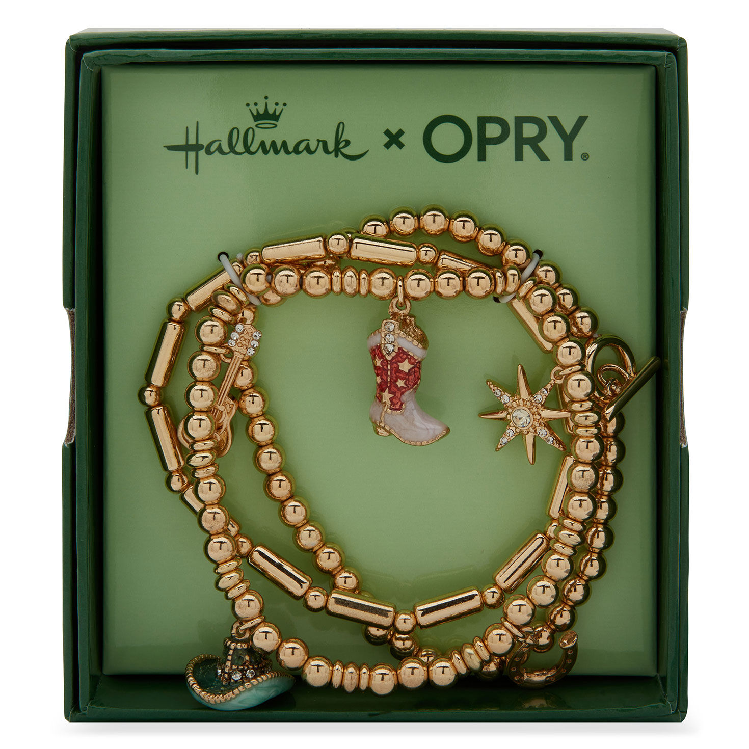 Hallmark x Opry® Gold-Tone Beaded Bracelets With Cowboy Charms, Set of 3 for only USD 28.00 | Hallmark