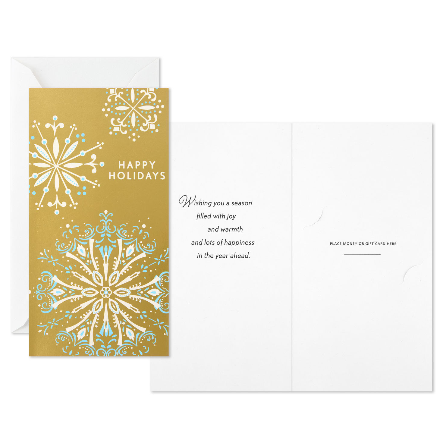 Snowflakes on Gold Money Holder Christmas Cards Pack Card Front with Sentiment image number 2