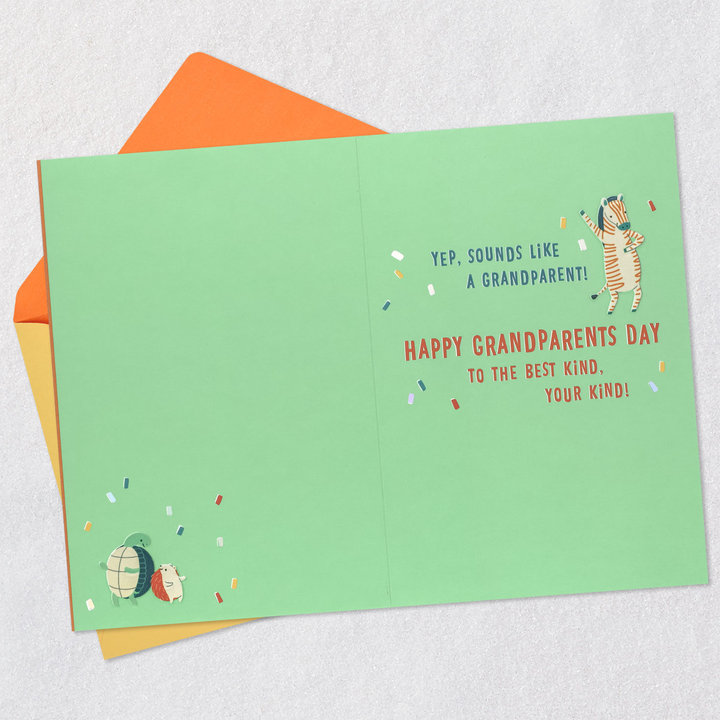 Orange Llama, Turtle, Sloth, Zebra Grandparents Day Card Open card with envelope image number 3
