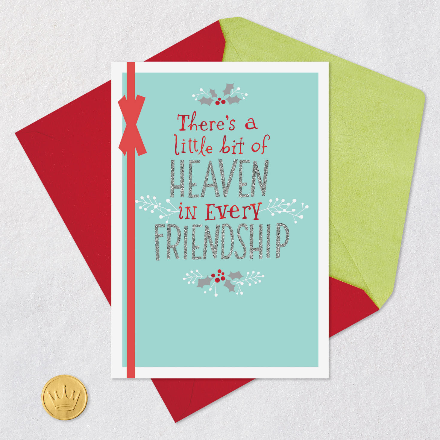 Glitter Holly Friendship Religious Christmas Card Card Front with Envelope and Gold Seal image number 6