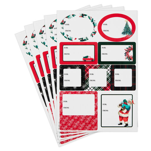 Assorted Traditional Christmas Gift Tag Stickers, Pack of 40, 
