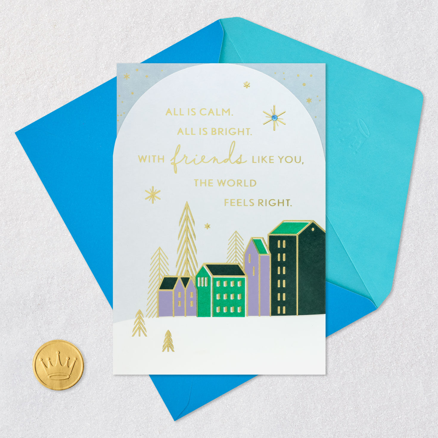 Winter Village in Arch Christmas Card for Friend Card Front with Envelope and Gold Seal image number 6