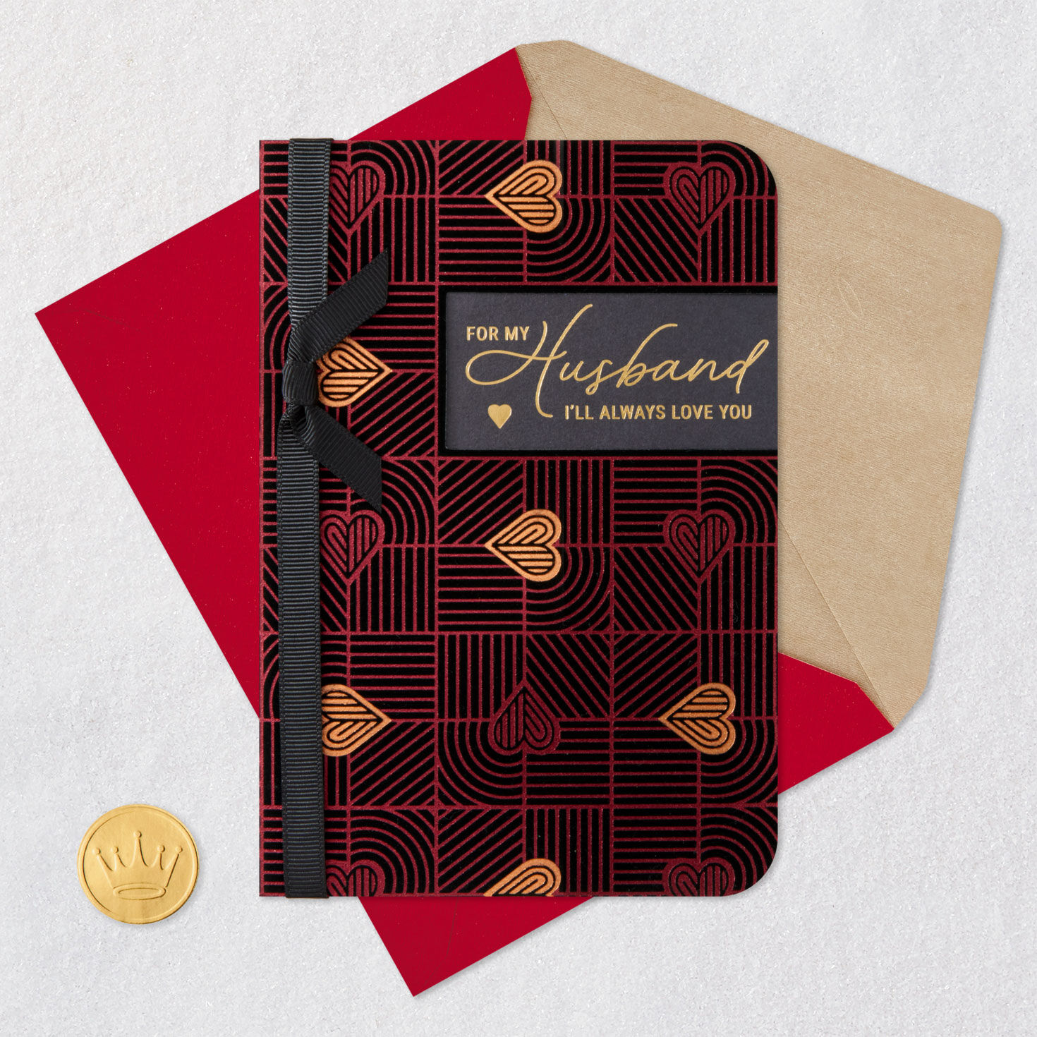 Geometric Hearts Valentine's Day Card for Husband Card Front with Envelope and Gold Seal image number 6