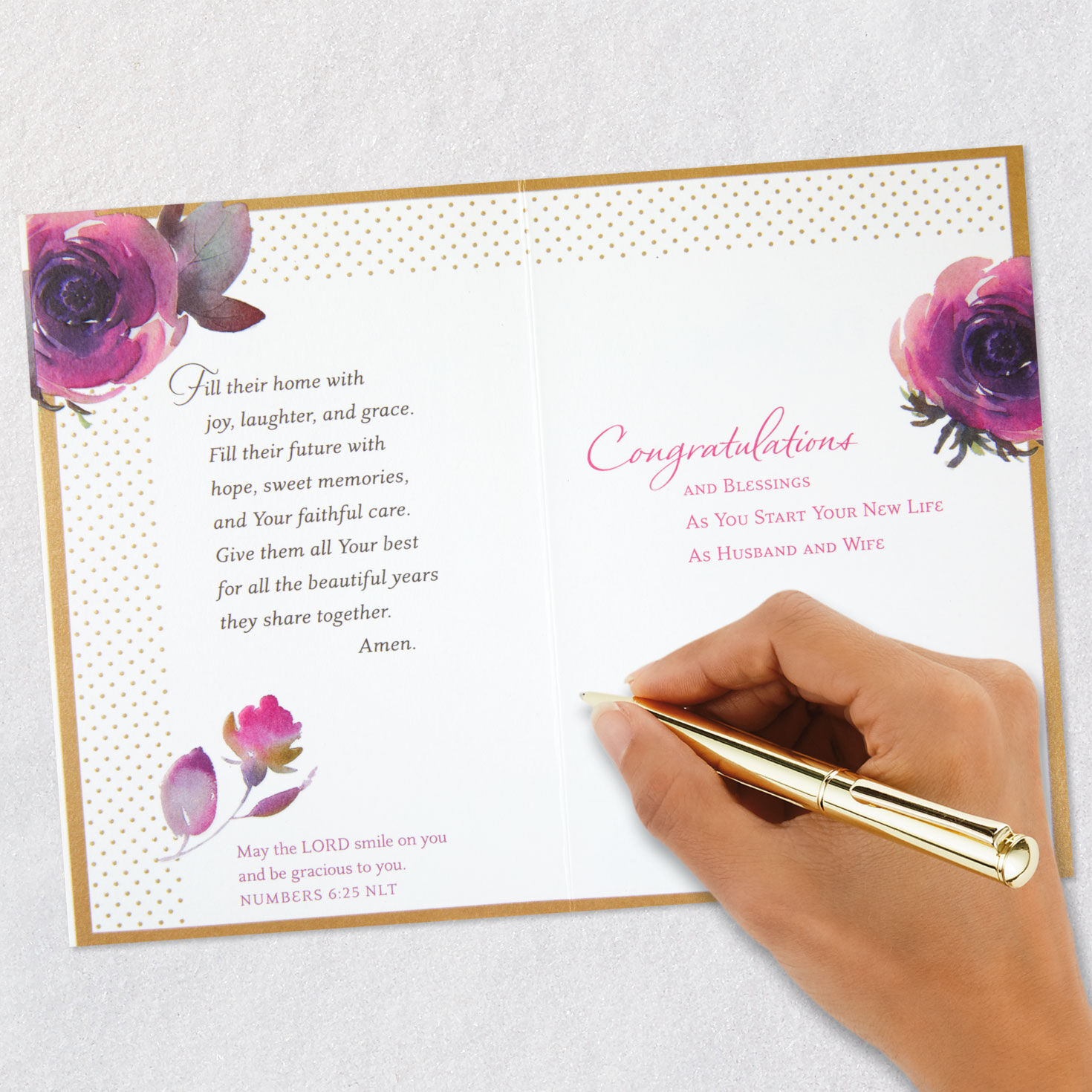 Purple Flower on Kraft Christian Wedding Card signing card image number 8