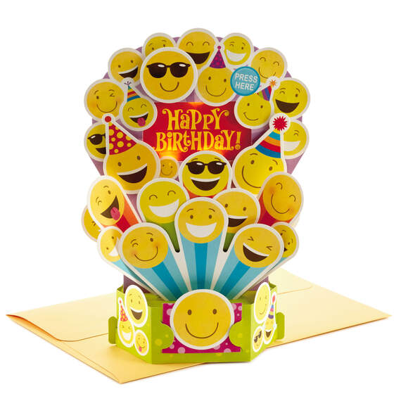 Smiley Face Emojis Musical 3D Pop-Up Birthday Card With Light