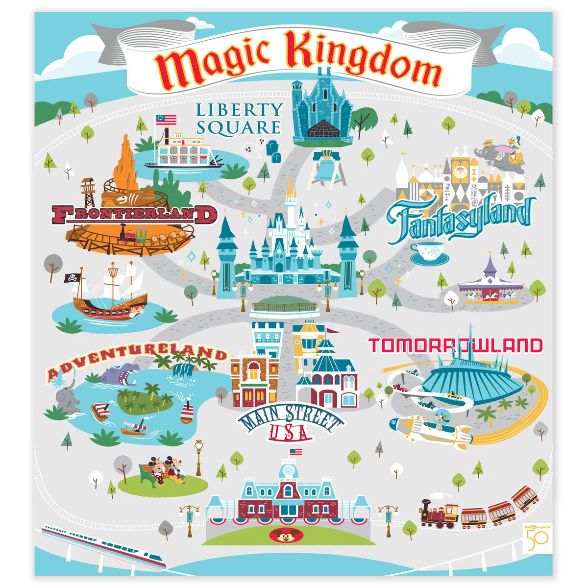 Walt Disney World 50th Anniversary Magic Kingdom Map Throw Blanket