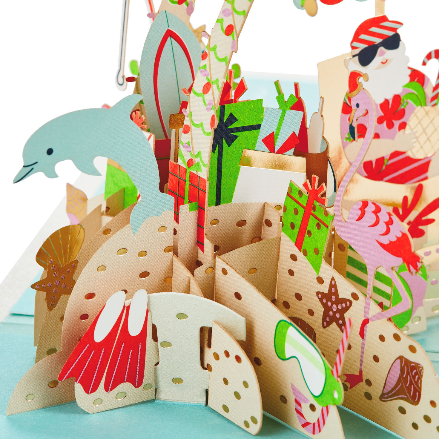 Beach Santa 3D Pop-Up Christmas Card Card front detail image number 4
