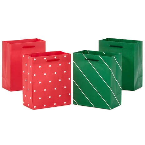 6.5" Assorted Red and Green 4-Pack Small Christmas Gift Bags, , large