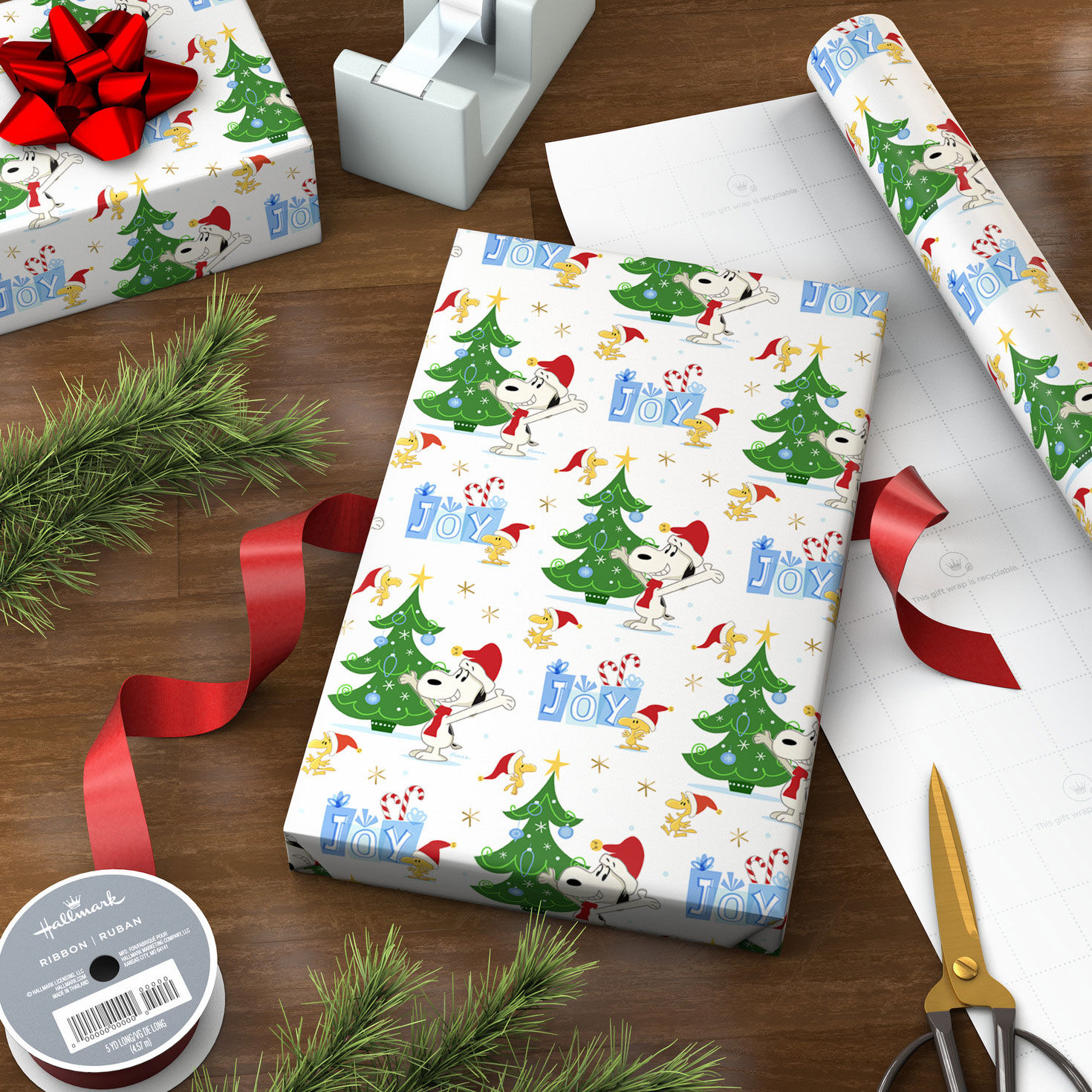 Peanuts® Santa Snoopy and Woodstock on White Christmas