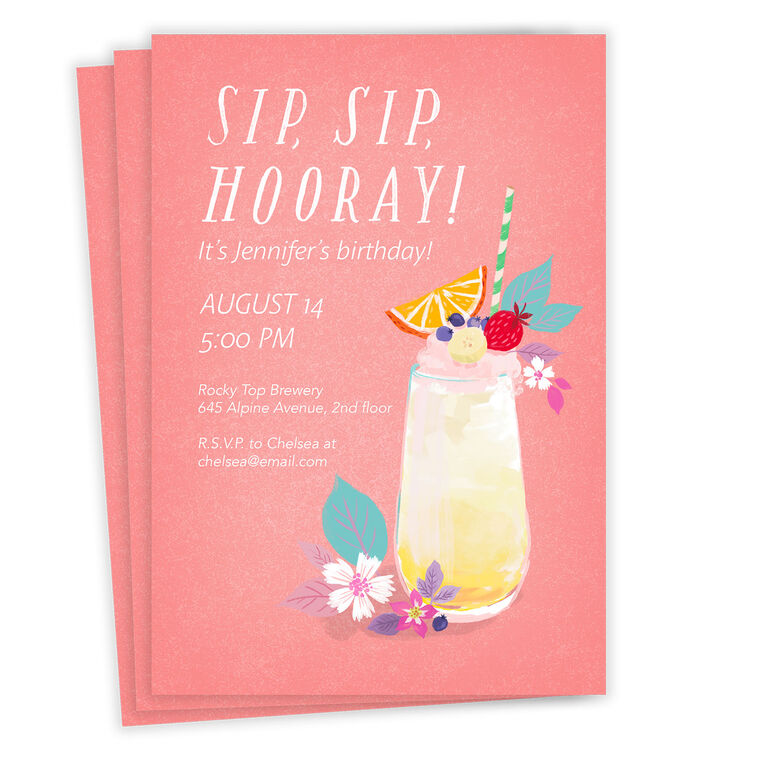 Sip Sip Hooray Fruity Drink Flat Birthday Invitation