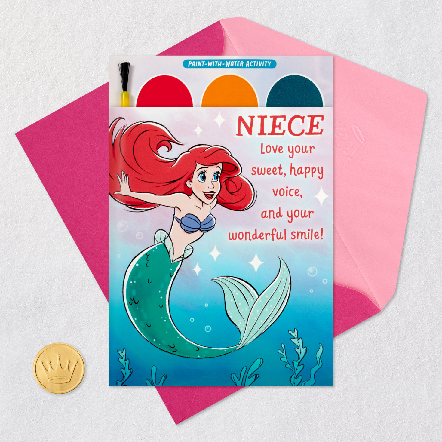 Disney The Little Mermaid Ariel Niece Birthday Card Card Front with Envelope and Gold Seal image number 7