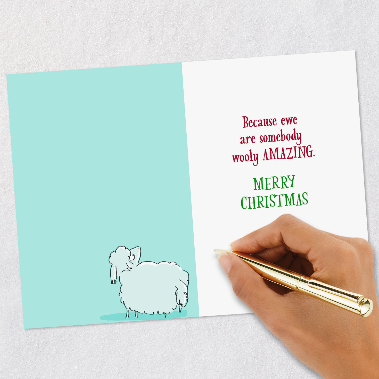Funny Sheep in Ugly Sweater Christmas Card for Godson Signing card image number 6