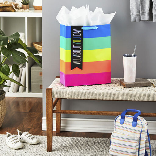 15.5" Colorful Stripes All About You Day Gift Bag, 