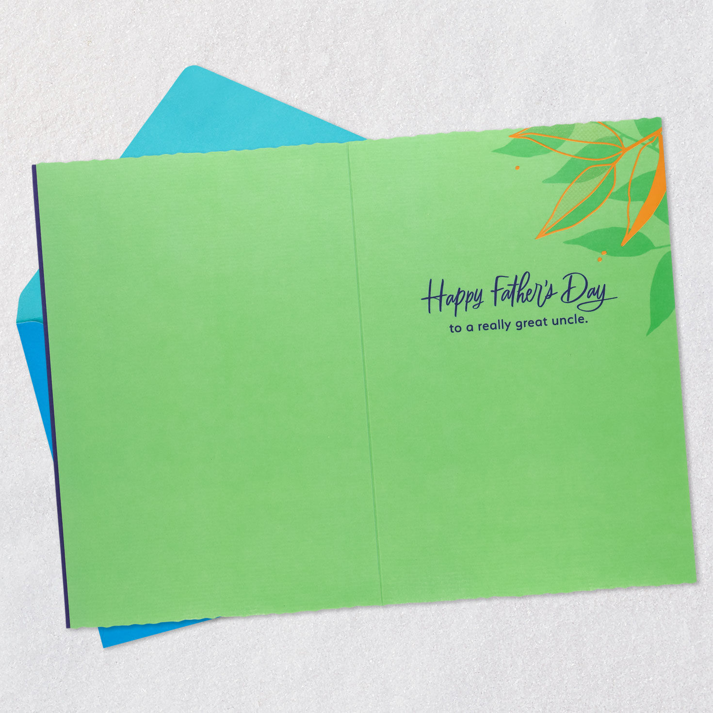 Leaves on Blue Father's Day Card for Uncle Open card with envelope image number 3