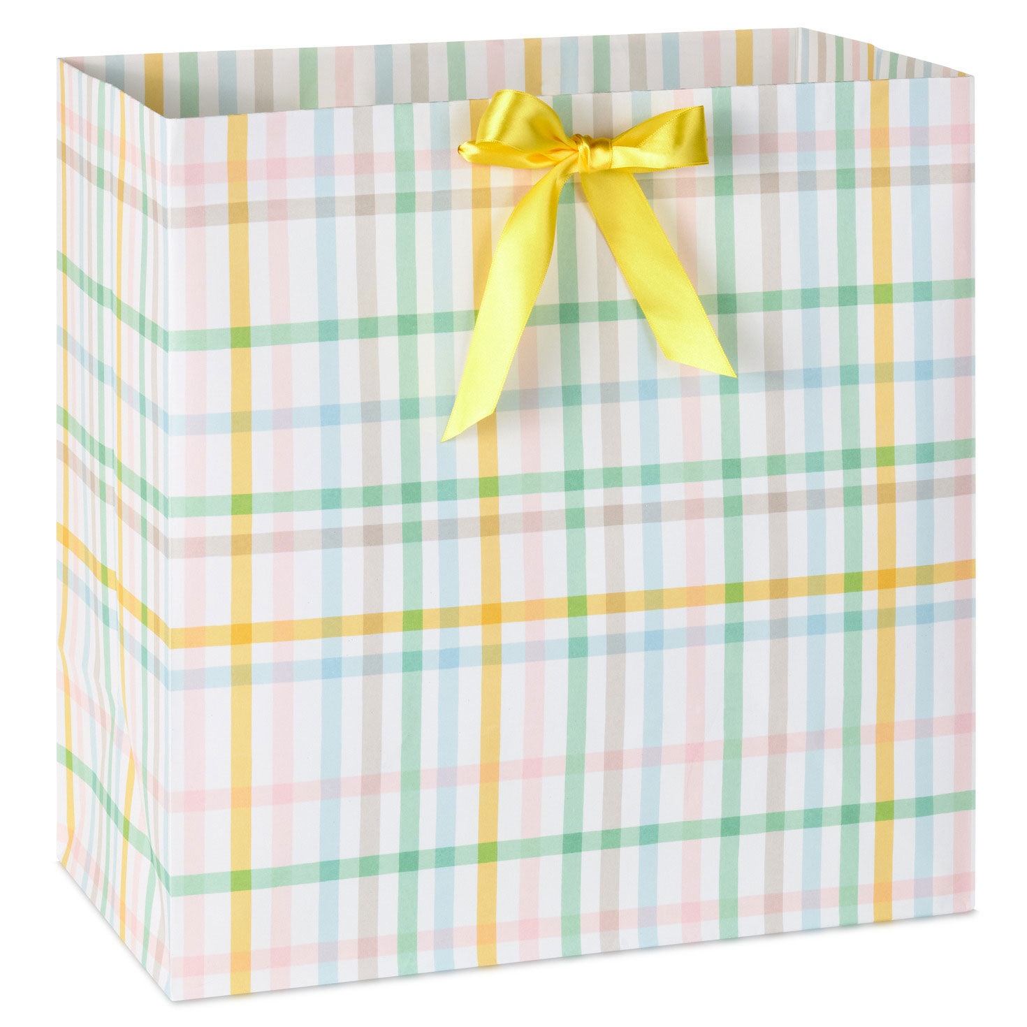 Pink, Blue, Yellow, Green and Brown Plaid Gift Bag Front image number 1