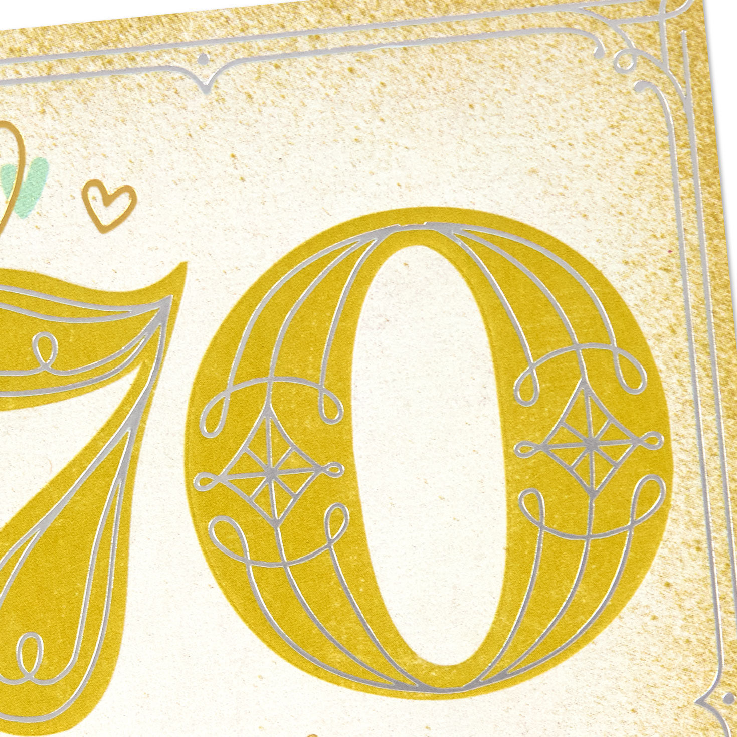 Gold and Mint Green Hearts 70th Anniversary Card Card Front Detail image number 4