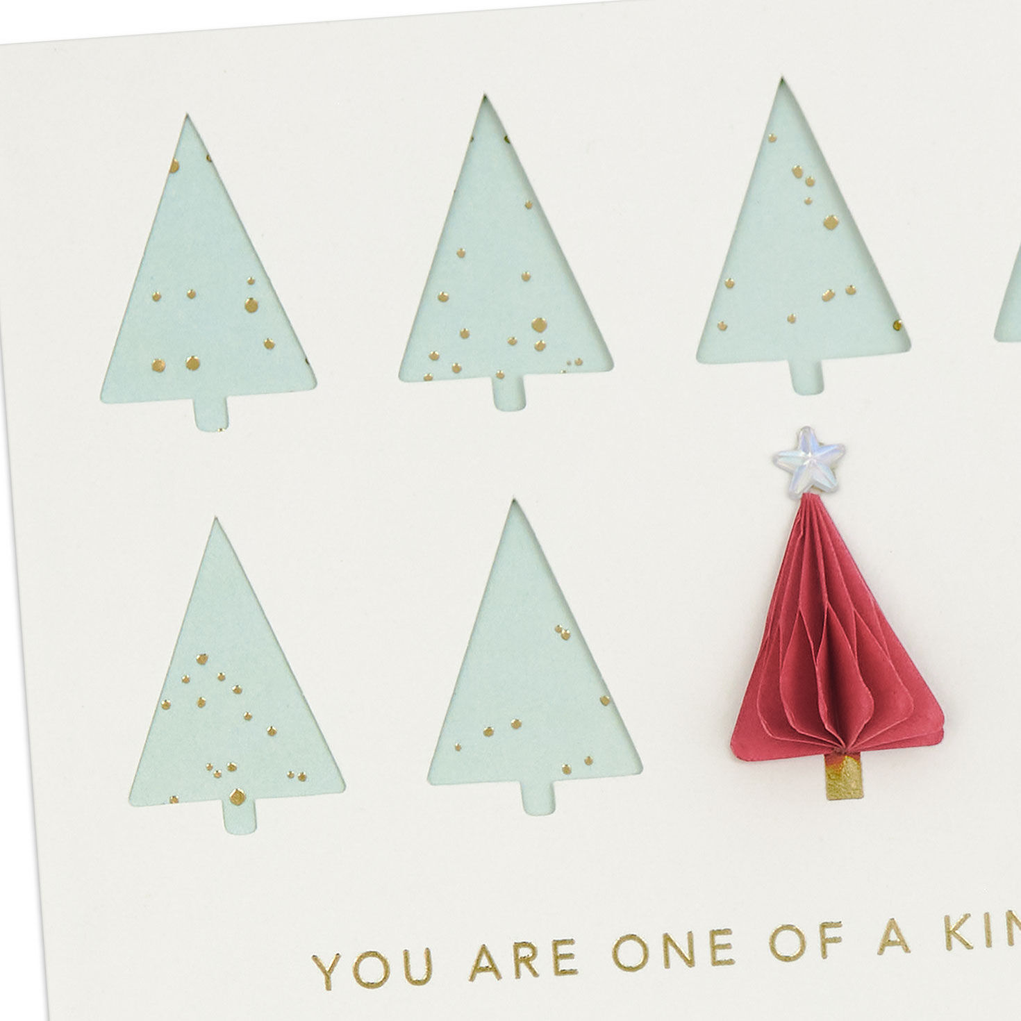 Unique Red Tree in Forest Christmas Card Card Front Detail image number 4