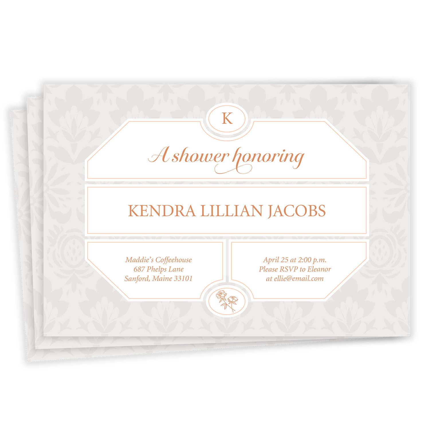 Elegant Damask Flat Bridal Shower Invitation