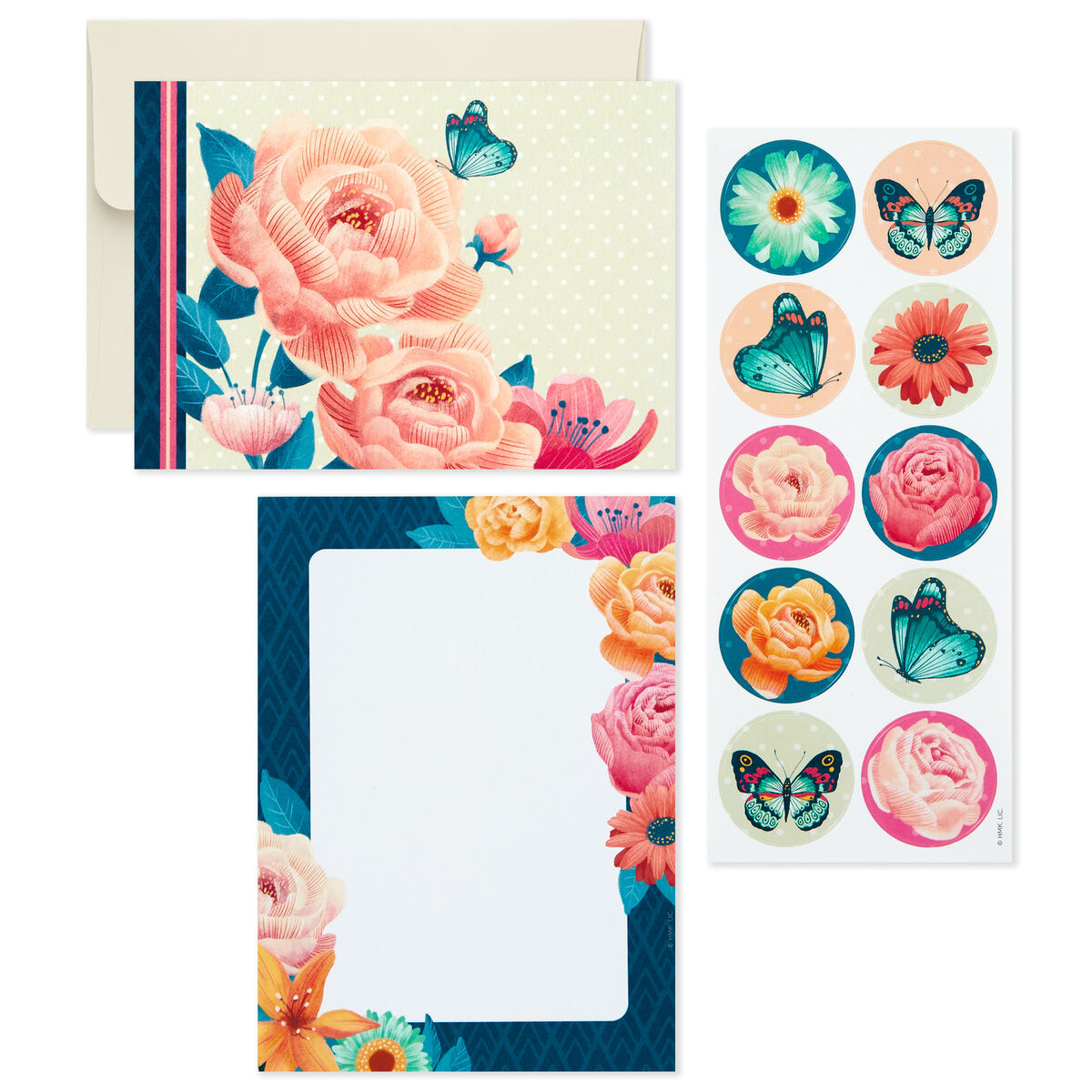 Floral Stationery Set and Desk Organizer Box Memo Pads Hallmark