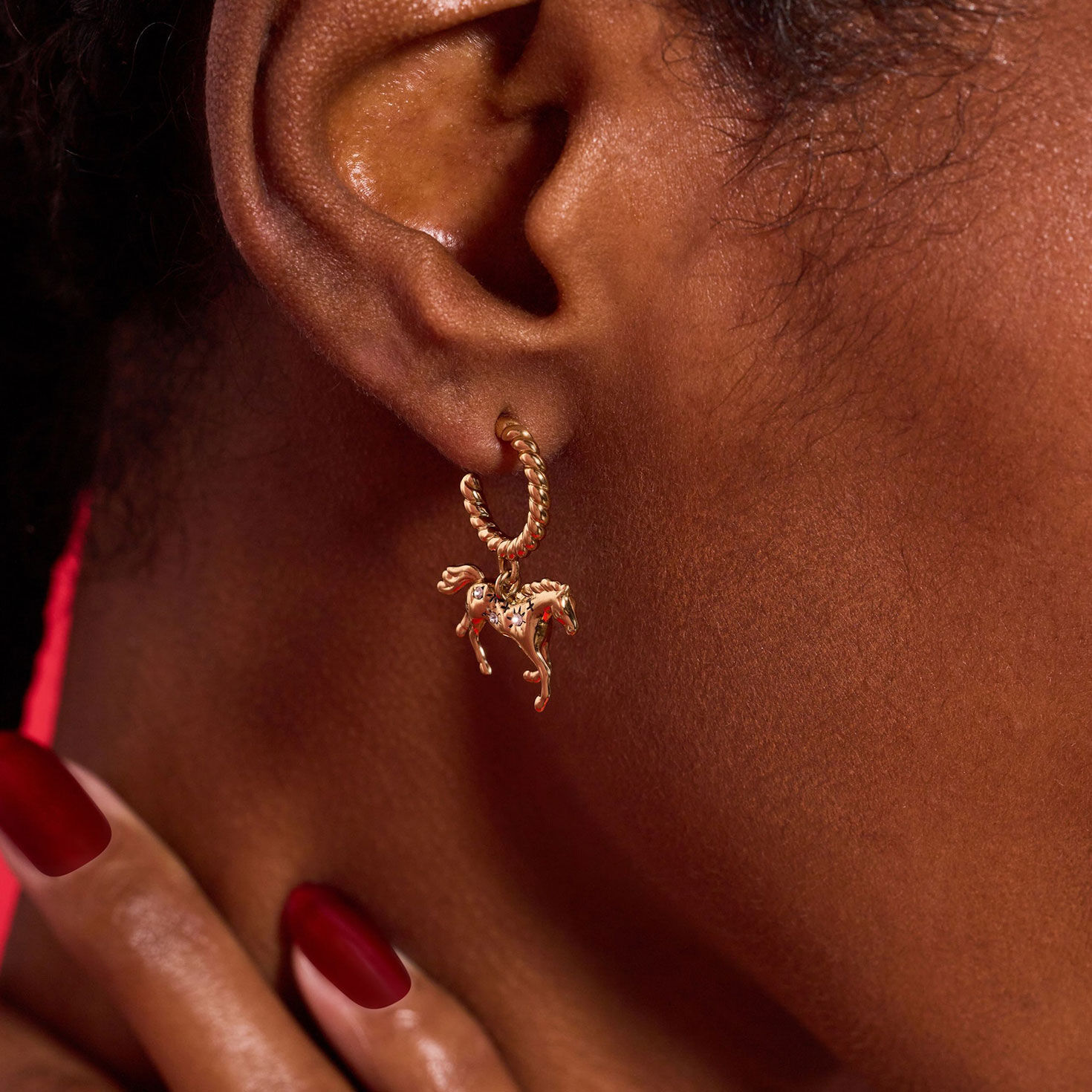 Alex And Ani Horse Girl Huggie Hoop Earrings in use image number 3