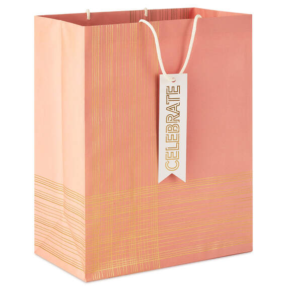 13" Gold Lines on Coral Large Gift Bag