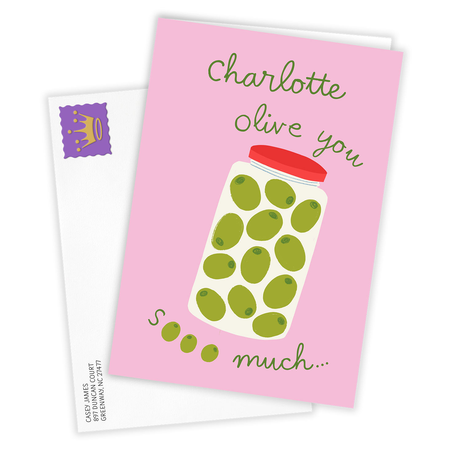 Illustrated Olive Jar Personalized Love Card Card Front with Envelope image number 2