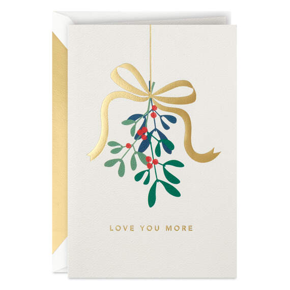 Love You More Mistletoe Romantic Christmas Card, , large image number 1