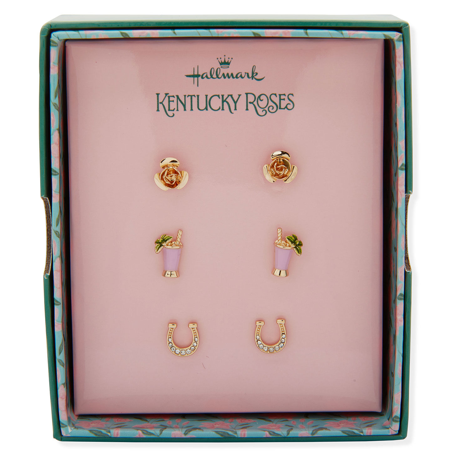 Enamel, Crystal, Gold Tone Stud Earrings 3-Pair Set open package image number 2