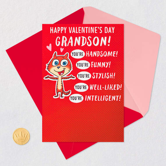 Smart and Handsome Funny Valentine's Day Card for Grandson, , large image number 5