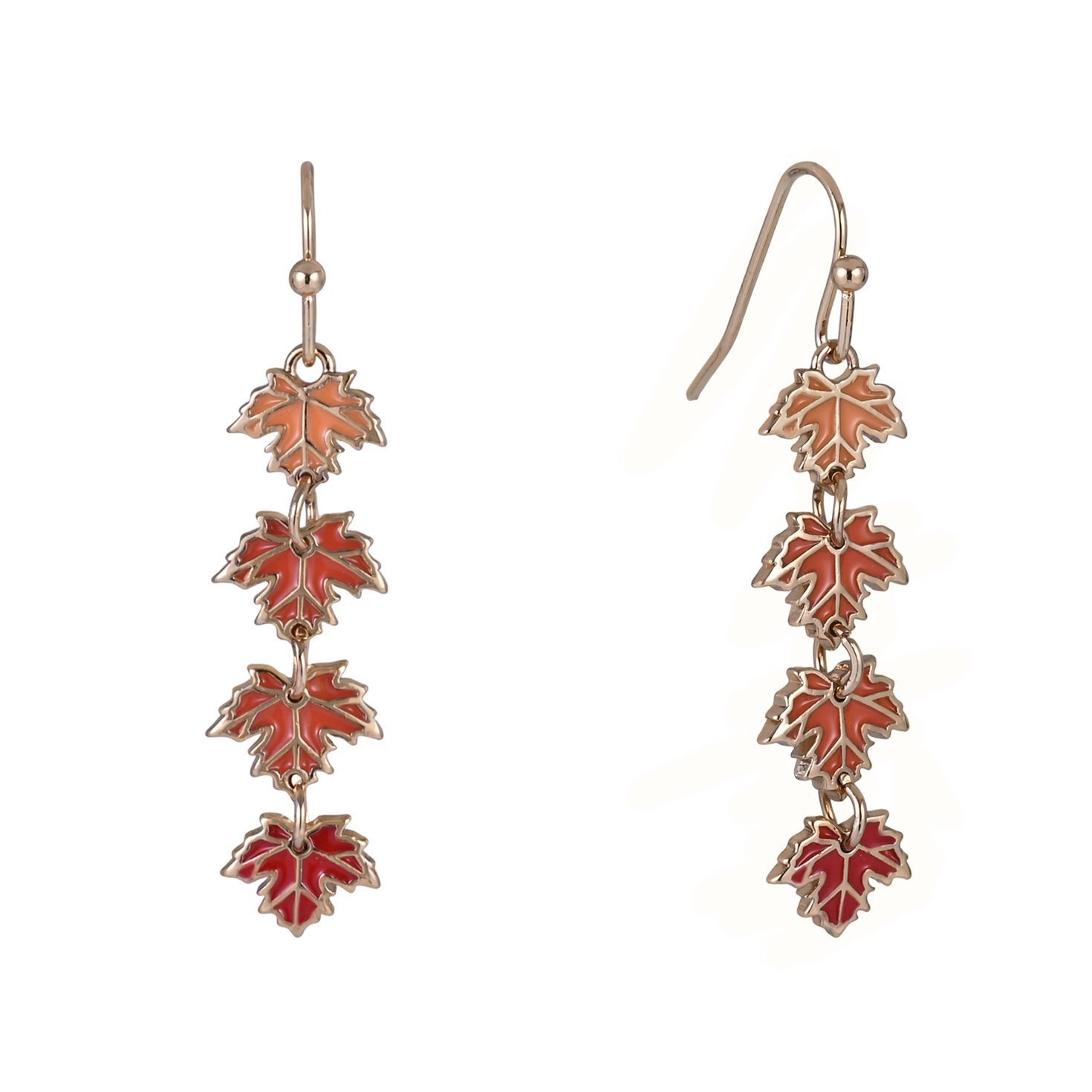 Enamel Linear Maple Leaf Earrings