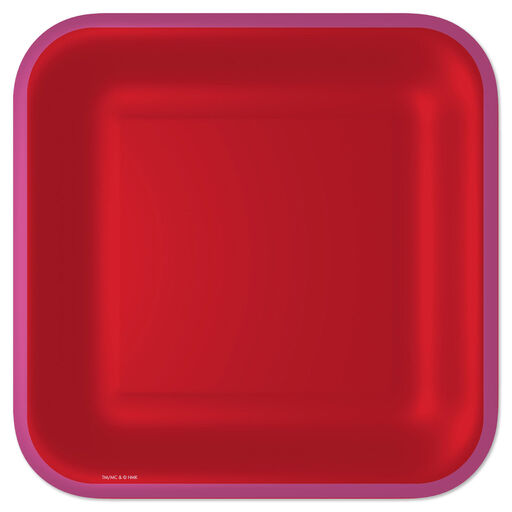 Red With Pink Edge Square Dinner Plates, Set of 8, 