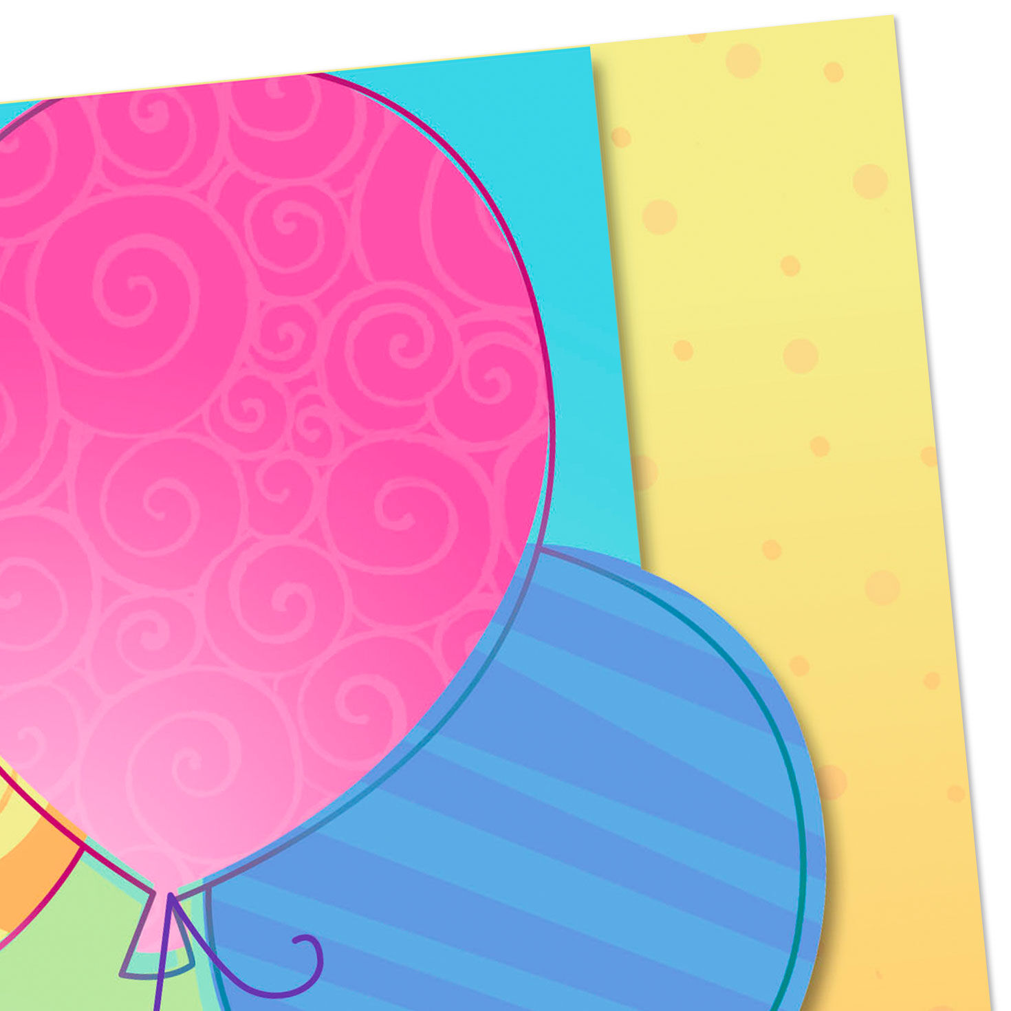 Yellow Pink Blue Balloons Birthday Card in Spanish Card Front Detail image number 4