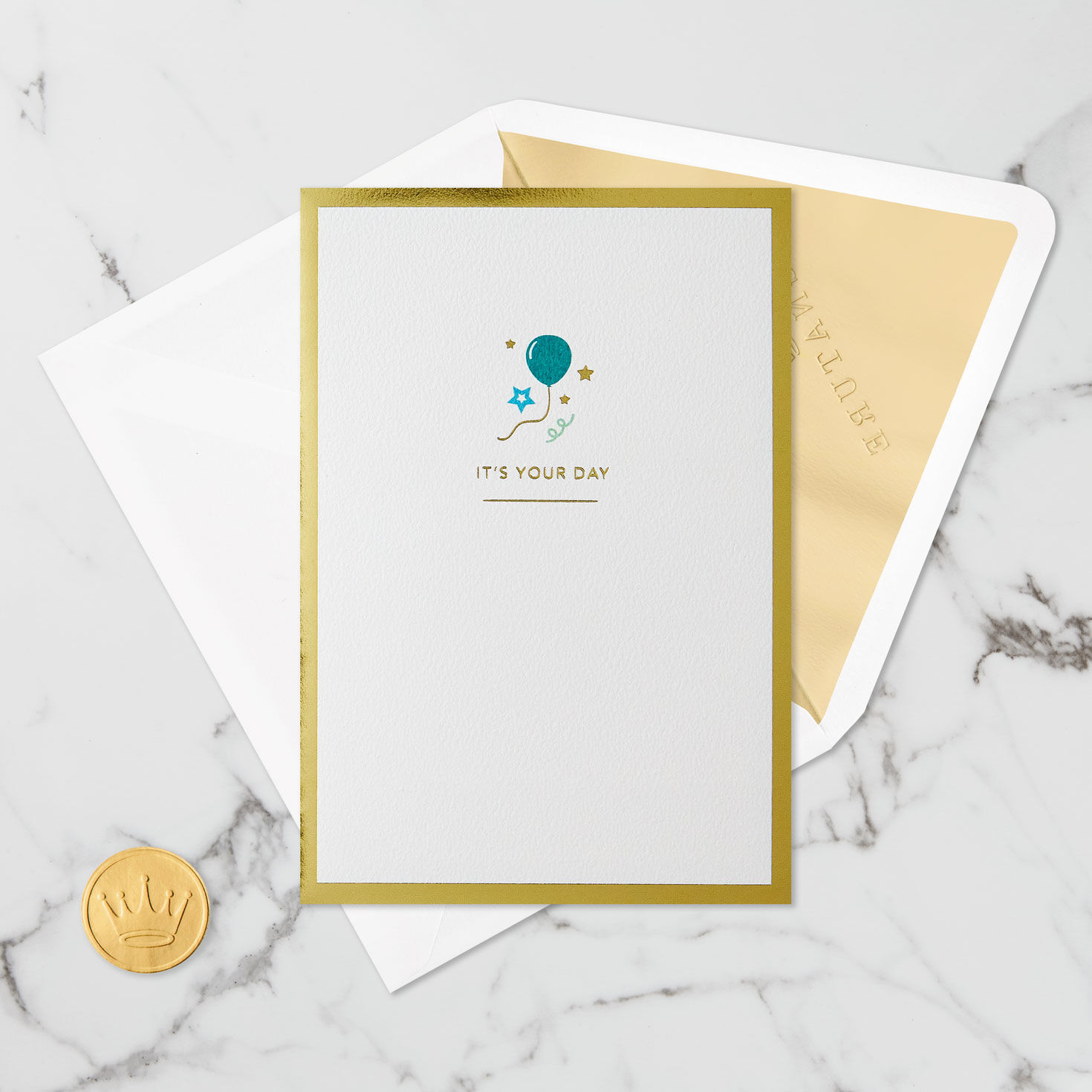 Gold, Blue and Teal Yay Pop-Up Birthday Card Card Front with Envelope and Gold Seal image number 5