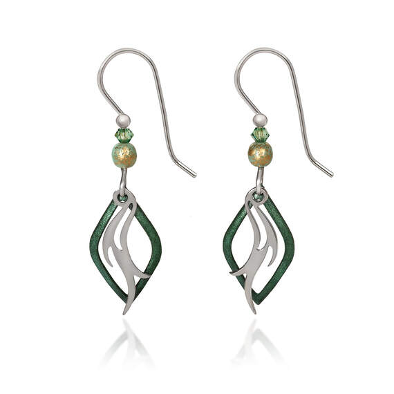 Silver Forest Green and Silver-Tone Flame Layered Metal Drop Earrings, , large image number 1
