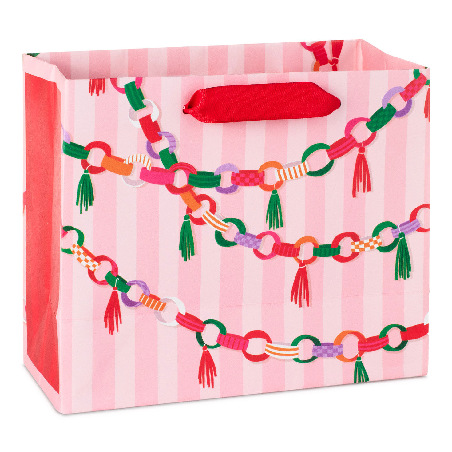 Paper Chains on Pink Stripes Small Holiday Gift Bag back image number 6